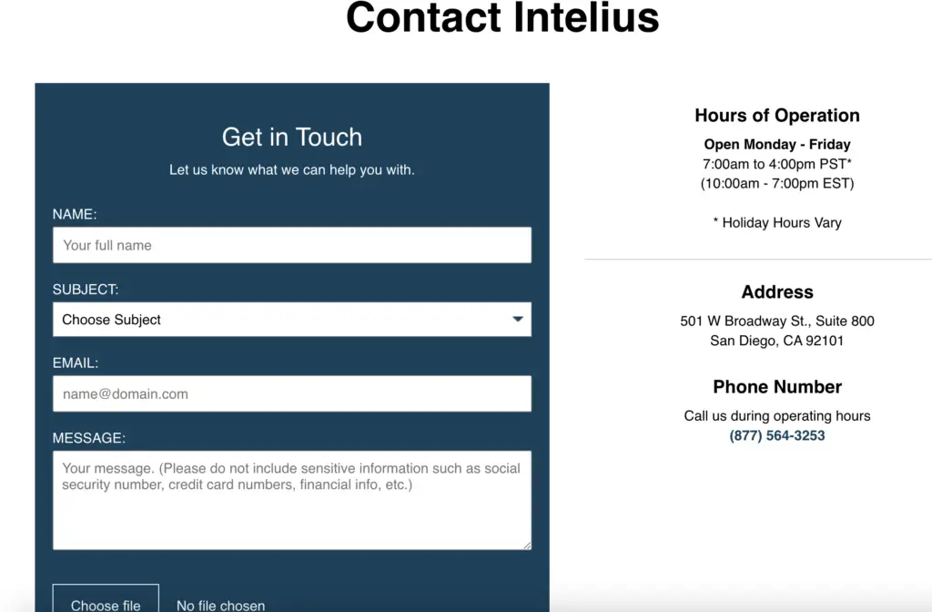 cancel Intelius by filling the contact form