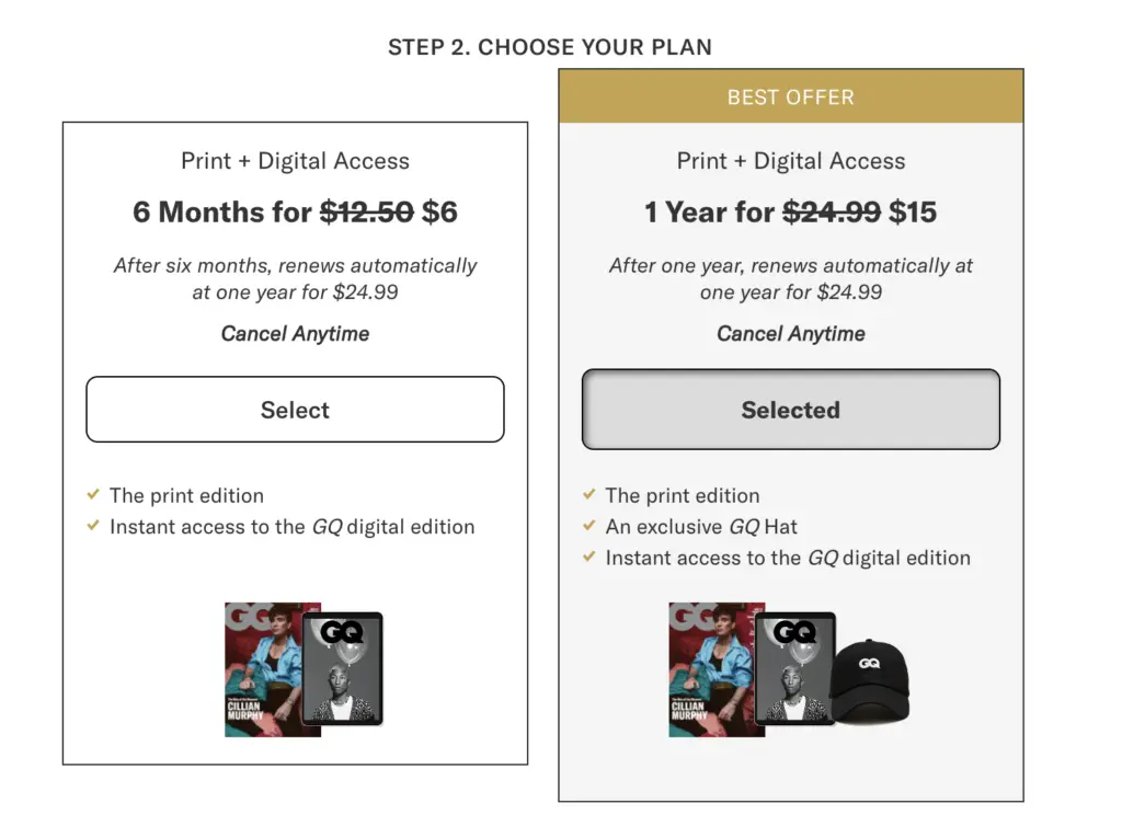 GQ Subscription Prices